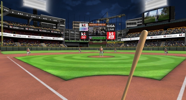 ‘VR 스포츠’ 야구 편에서 타자가 플레이하는 장면. 제공/KT