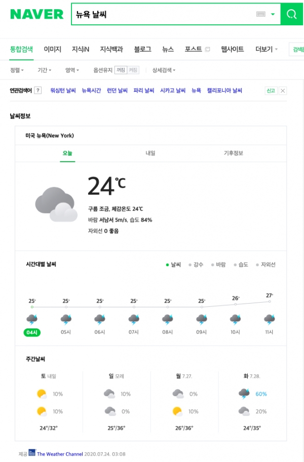 네이버 세계 날씨 (제공=네이버)