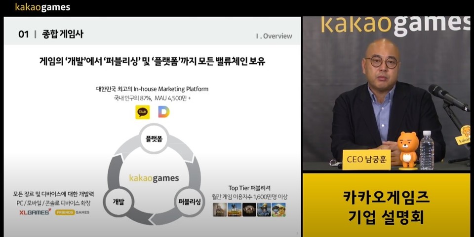 남궁훈 카카오게임즈 대표가 코스닥 상장을 통한 글로벌 시장 공력 전략에 대해 이야기 하고 있다.  (사진=카카오게임즈)