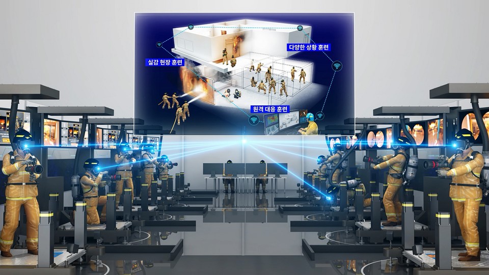 네트워크 기술 고도화시 구현 가능한 대규모 가상 집체교육(가상 훈련을 CG화) (사진= ETRI)