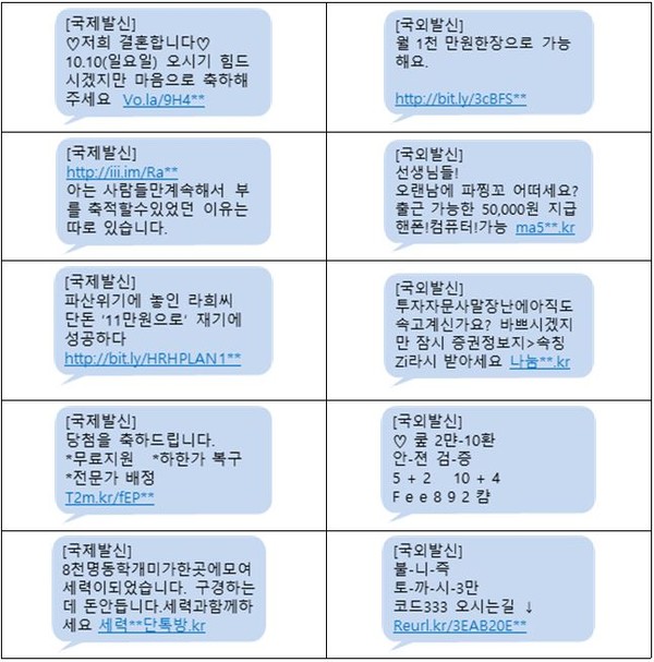 국제발신 스팸문자예시 (제공=KISA)