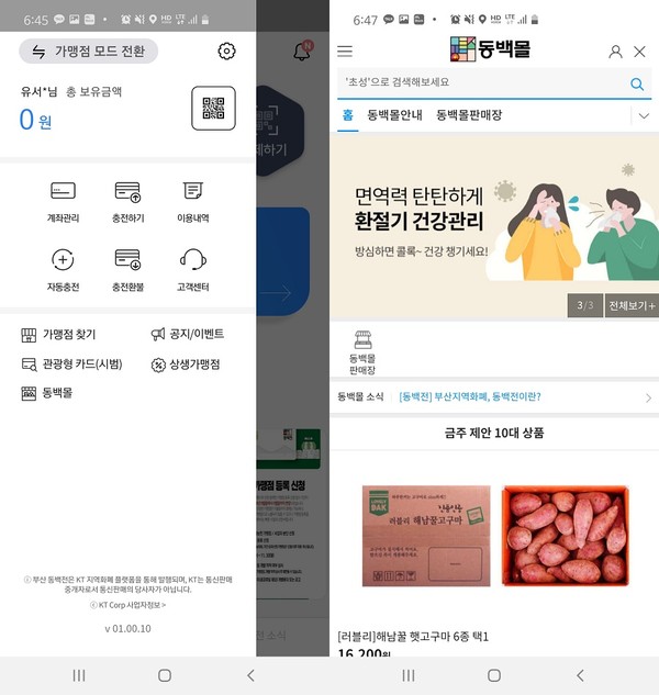 ‘동백몰’ 실행화면. (제공=KT)