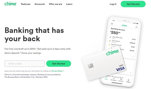 사진=미국 디지털은행인 차임뱅크 홈페이지 캡처