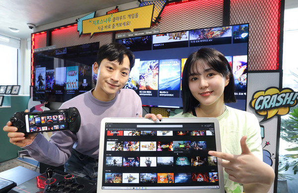 LG유플러스 모델들이 지포스나우 서비스를 알리고 있다. (제공=LG유플러스)