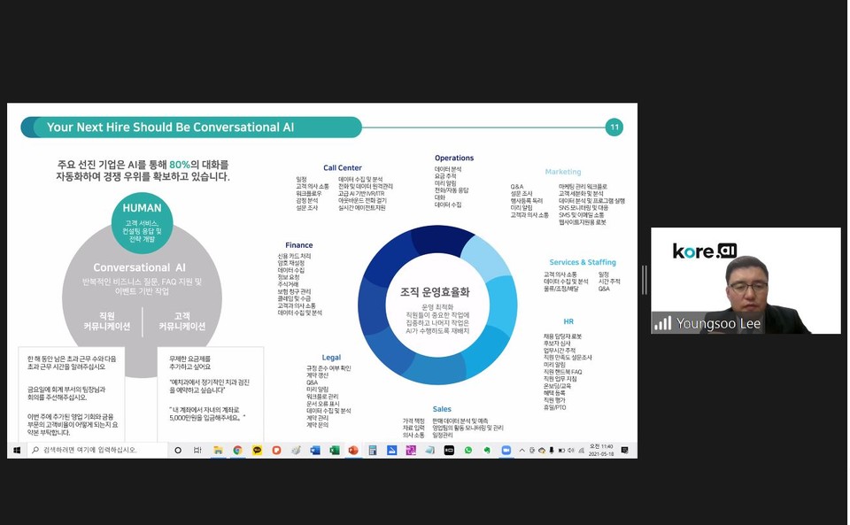 이영수 코어에이아이코리아 지사장이 대화형 AI 기반 디지털 비서의 기능 및 자사 전략을 소개하고 있다.