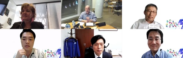 (왼쪽 위부터 시계방향으로) 미 애리조나주 하원 예결위원장/마크 뷰즈 수석 부사장(매치 그룹)/윤기웅 교수(미 네바다 주립대)/이원욱 위원장(국회 과방위)/조승래 의원(과방위 간사)/사도연 작가(웹 소설) (제공=인기협)