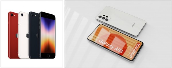 아이폰SE 3와 삼성 갤럭시 A53 예상 이미지