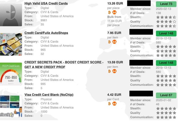 다크웹 마켓플레이스에 게시된 다양한 해킹용 무기와 상품들 목록.(사진=Privacy Affairs)
