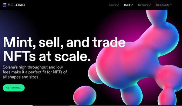 NFT 민팅을 안내하는 솔라나 블록체인 홈페이지 화면.