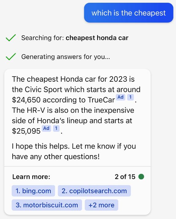 챗GPT를 탑재한 마이크로소프트의 AI검색엔진 '빙' 화면.(사진=데발가 다스 트위터)