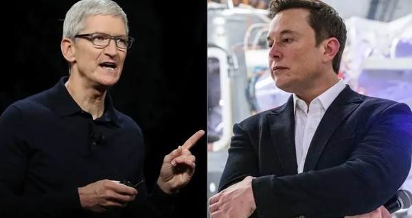 애플의 팀 쿡(왼쪽)과 테슬라 일론 머스크. (사진=인사이더)