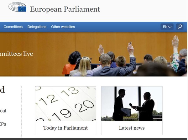 EU 의회 홈페이지 화면.