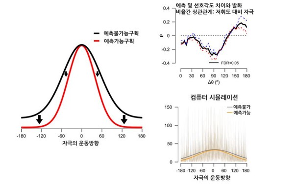 외측시각피질 세포들의 방향 선택성에 따른 사전 예측의 차별적 신경활성 조절. (제공=기초과학연구원)
