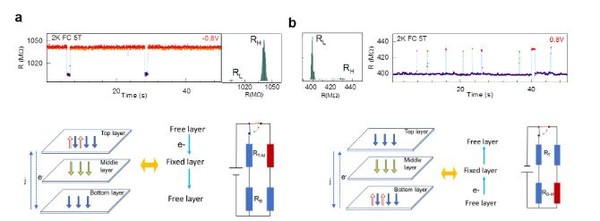 전압에 따라 달라지는 임의전신잡음(RTN) 신호와 스핀 정렬
