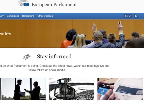 사진은 유럽 권력 27개국을 묶은 EU의회의 홈페이지 캡처한 사진으로 본문과 직접 관련은 없음. 국제적으로 인공지능을 관리, 규제, 조율하는 국제기구를 만들어야 한다는 목소리도 날로 힘을 얻고 있다.