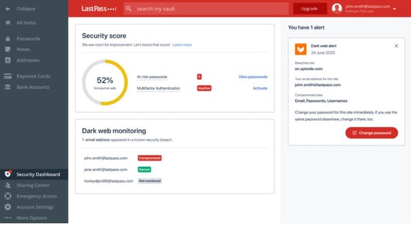 비밀번화 관리 앱 '라스트패스'의 화면. (사진=라스트패스)
