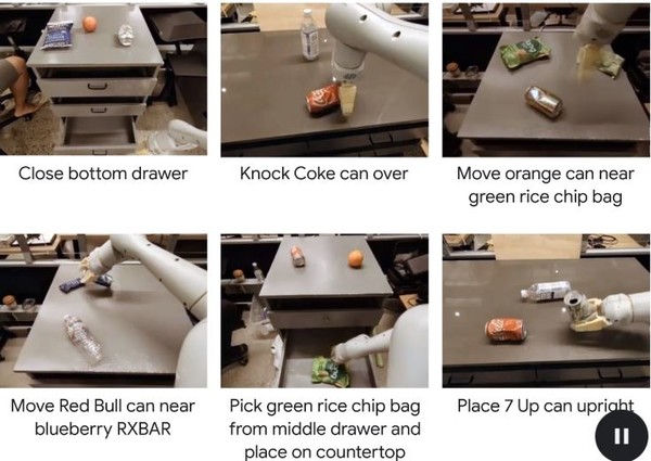 '오토RT'가 캔을 따고 컵을 집어들어 나르거나, 바닥과 싱크대 청소를 하는 등 섬세한 동작을 해내고 있다. (출처=딥마인드)