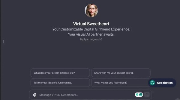  GPT스토어의 '가상연인' 챗봇 화면.(사진=카츠)