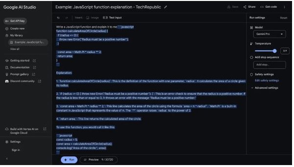 구글 AI스튜디오의 제미니 화면. (사진=구글)