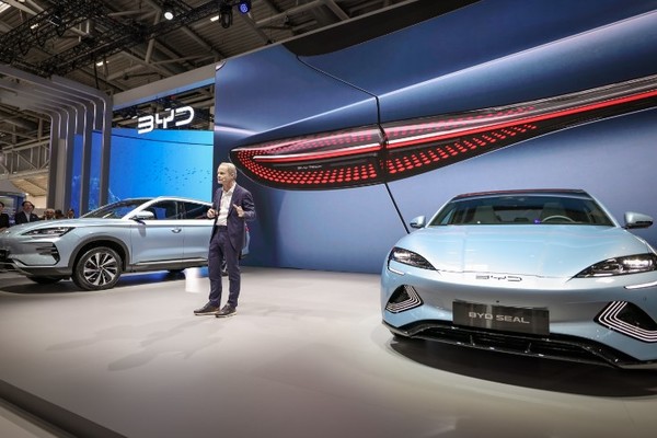 지난해 독일 뮌헨에서 열린 '2023 뮌헨 국제 모터쇼'에 출품한 BYD의 라인업. (출처=BYD)