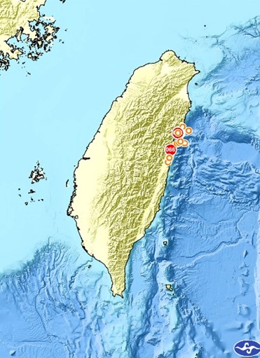 [규모 7.2 강진이 발생한 대만 화롄현 (花蓮縣), 대만 중앙기상처 자료]