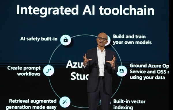 마이크로소프트 CEO 사티야 나델라의 프로모션 장면. (월스트리트저널)