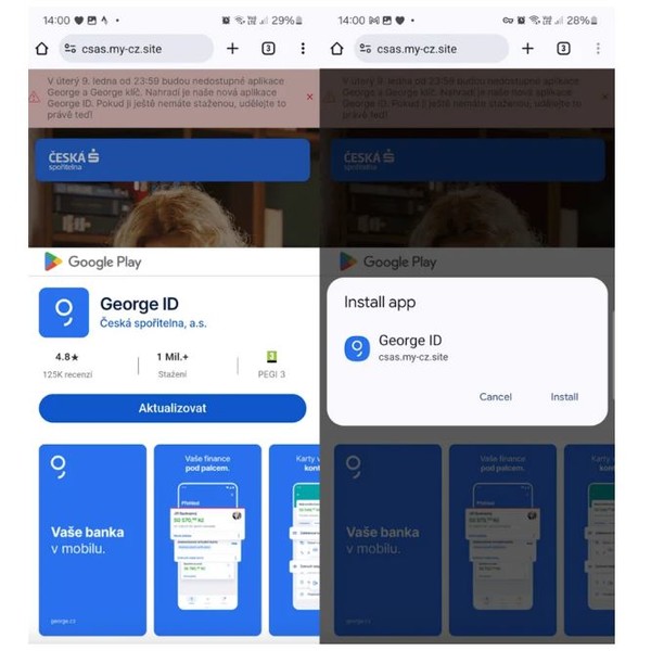 구글 플레이 스토어를 사칭, 웹앱 통합 사이트 중 악성 WebApk를 다운로드 하도록 유도하는 이미지. (출처=ESET) 