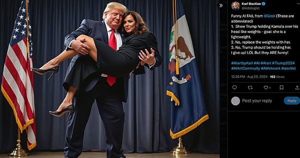 국내에서 광범위한 딥페이크 성범죄 사건이 일어난 가운데, 외신들도 이에 주목하며, 지구촌 차원의 '딥페이크' 퇴치를 강조하고 있다. 특히 월스트리트저널(WSJ)은 한국의 딥페이크 성범죄 사건을 크게 보도하는 한편, AI이미지 생성 툴에 의해 만들어진, 트럼프 전 미국 대통령과, 이에 맞선 해리스 부통령의 보기 민망한 가짜 동영상을 공개하며, 딥페이크에 대한 심층보도를 이어가고 있다.(사진=X, WSJ)