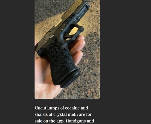  텔레그램 '채널'엔 불법 무기나 마약을 사고파는 거래가 활발히 이뤄지고 있다. (출처=뉴욕타임스)