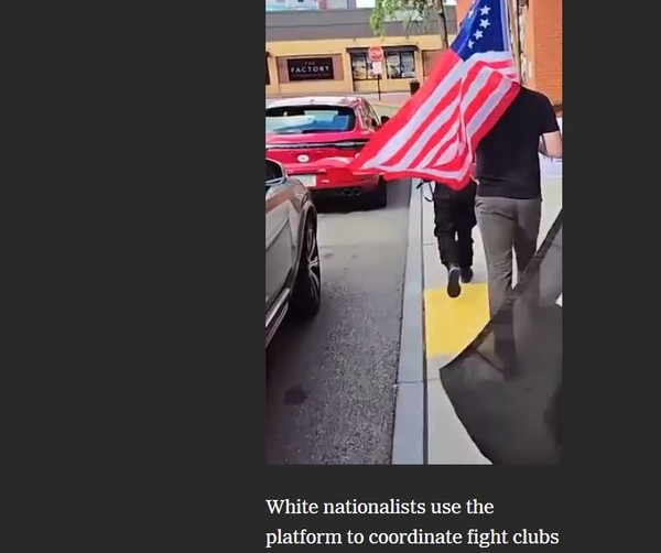 텔레그램에 올라온 백인극단주의자들의 집단 행동 모습. (출처=뉴욕타임스)