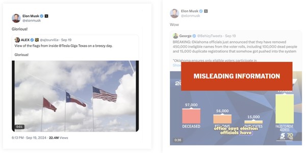 가짜 정보와 허위 조작이 난무하는 X 게시물 화면. (캡처=X)