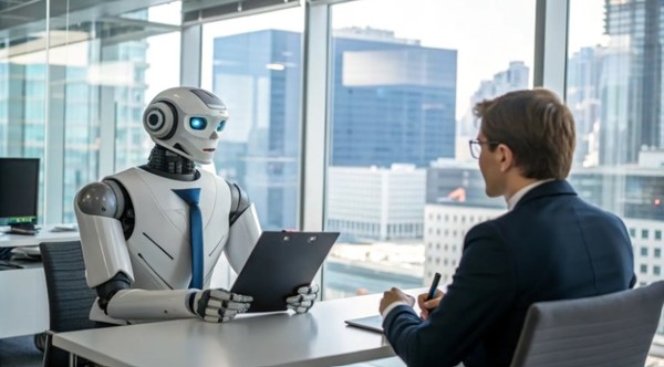 AI 인사담당자가 구직자 면접을 보고 있는 상상도. (사진=딥크립트)