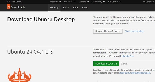 '우분투' 다운로드 화면. (출처='우분투')