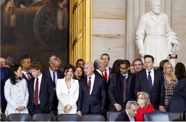 트럼프 대통령의 취임식에 실리콘밸리와 미국의 기술 기업 인사들이 대거 참석했다. (사진=WSJ)