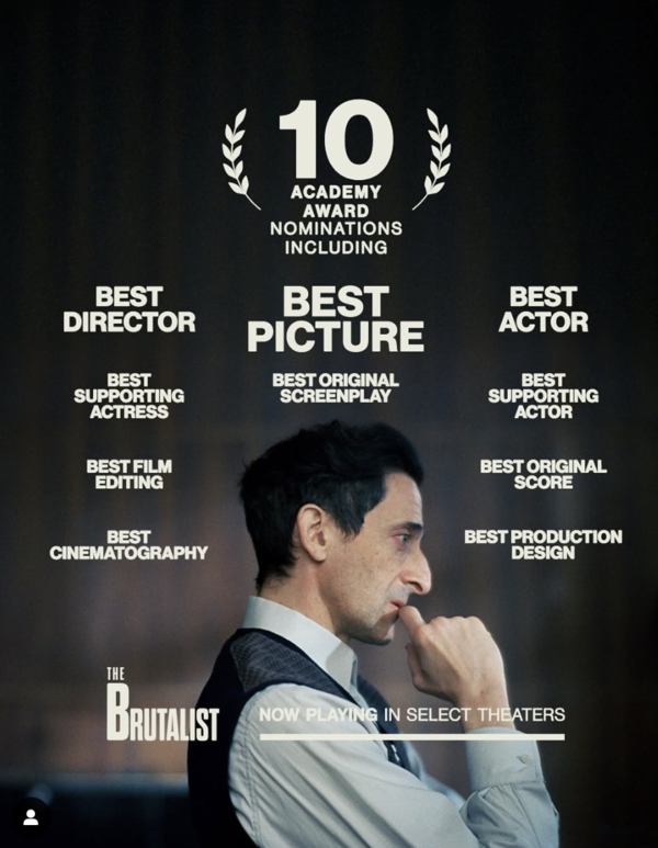 영화 '브루탈리스트'가 올해 오스카 10개 부문에서 노미되었다.(사진:'브루탈리스트' 공식 인스타그램)