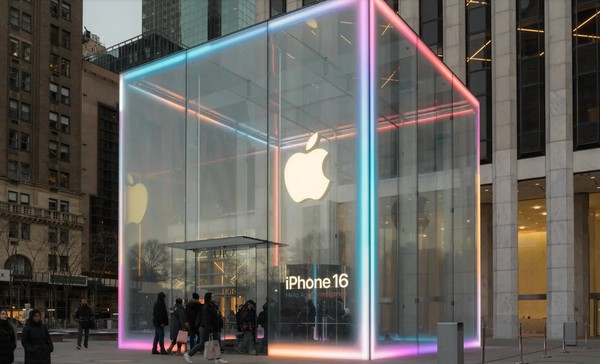 에플 플래그쉽의 옥외광고물. (사진=뉴욕타임스)