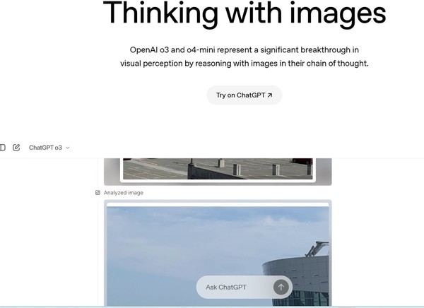 오픈AI가 공개한 챗GPT의 이미지 기반의 추론 작업 화면. (출처=오픈AI)