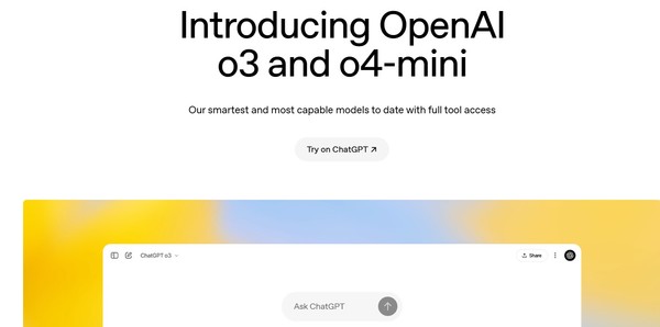 o3, o4-미니 모델을 소개하는 오픈AI 블로그. (출처=오픈AI)