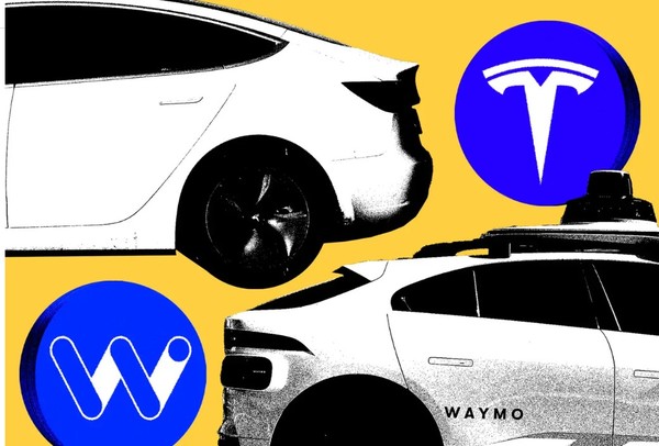 웨이모-테슬라의 로보택시 경쟁을 시사하는 합성 이미지. (출처=게티이미지, 비즈니스 인사이더)