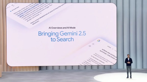 구글 I/O2025에서 CEO 순다르 피차이가 기조 연설을 하고 있다. (사진=구글)