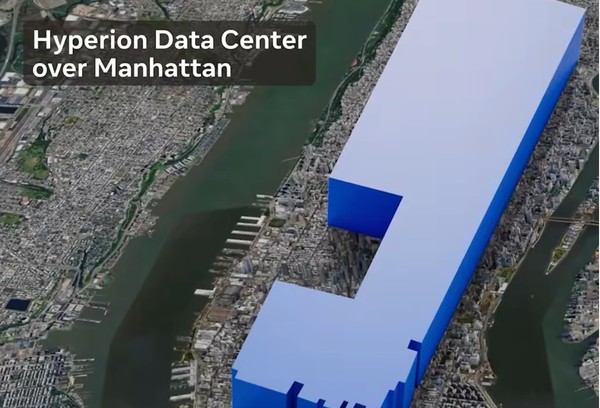 뉴욕 시가지를 뒤덮는 크기의 메타 '데이터센터' 조감도. (출처=엔가젯)
